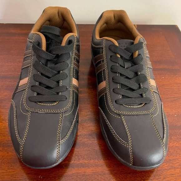 PERRY ELLIS Portfolio LEATHER Sneakers Shoes (4 Leather STRIPES) Men SIZE 9 WIDE - Picture 5 of 10